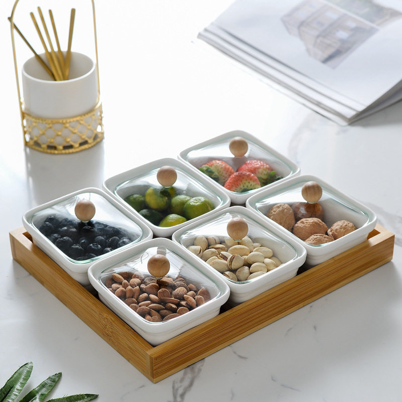 Snack Pan Ceramic Dried Fruit Count Heart Tray Candy Tray Small Saucer Snack Plate Melon Seeds Nut Pan with lid