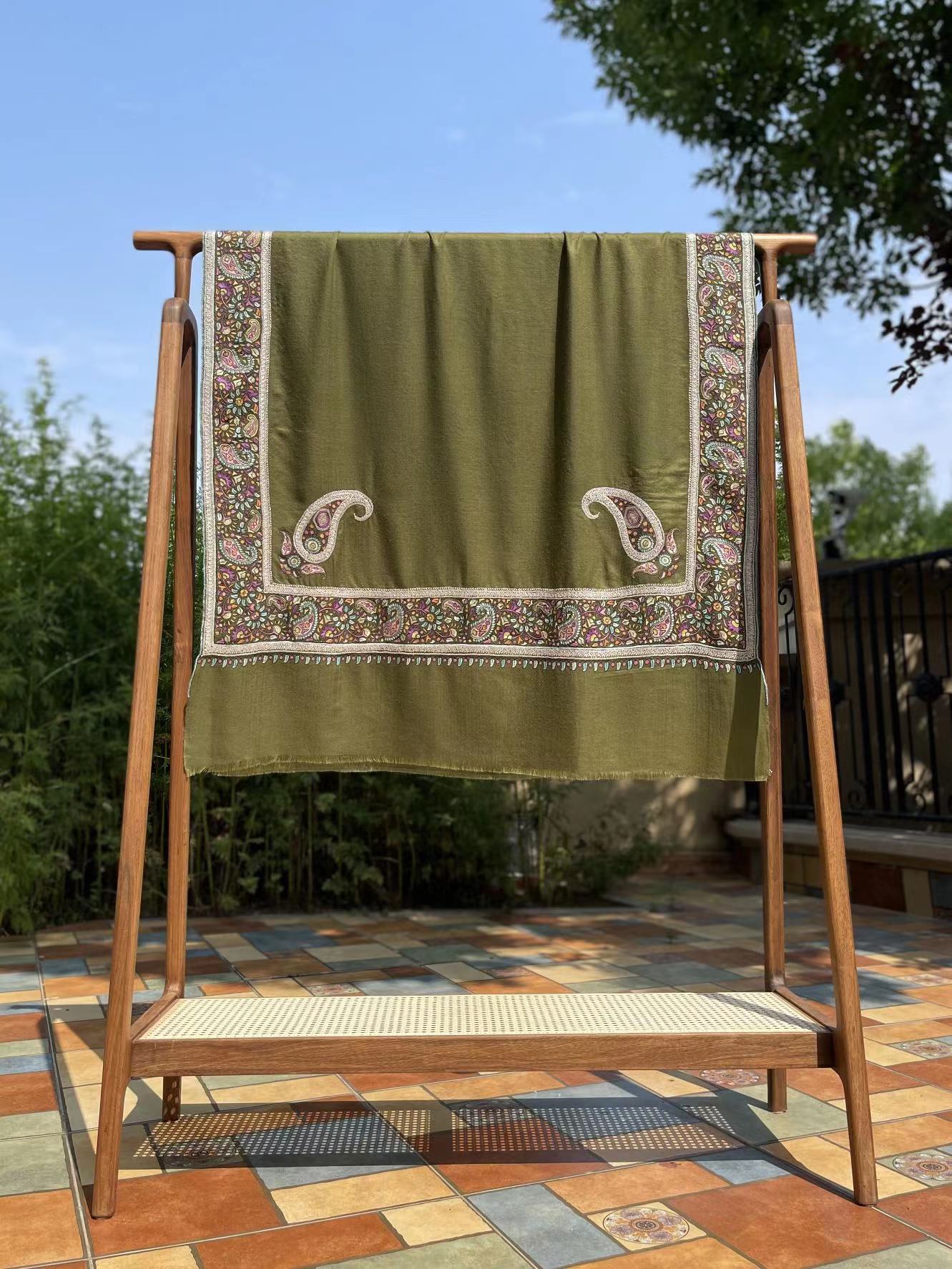 141 Wei Nan WEINAN gold embroidered Tila Zari Kashmir cashmere Pashmina embroidered shawl scarf