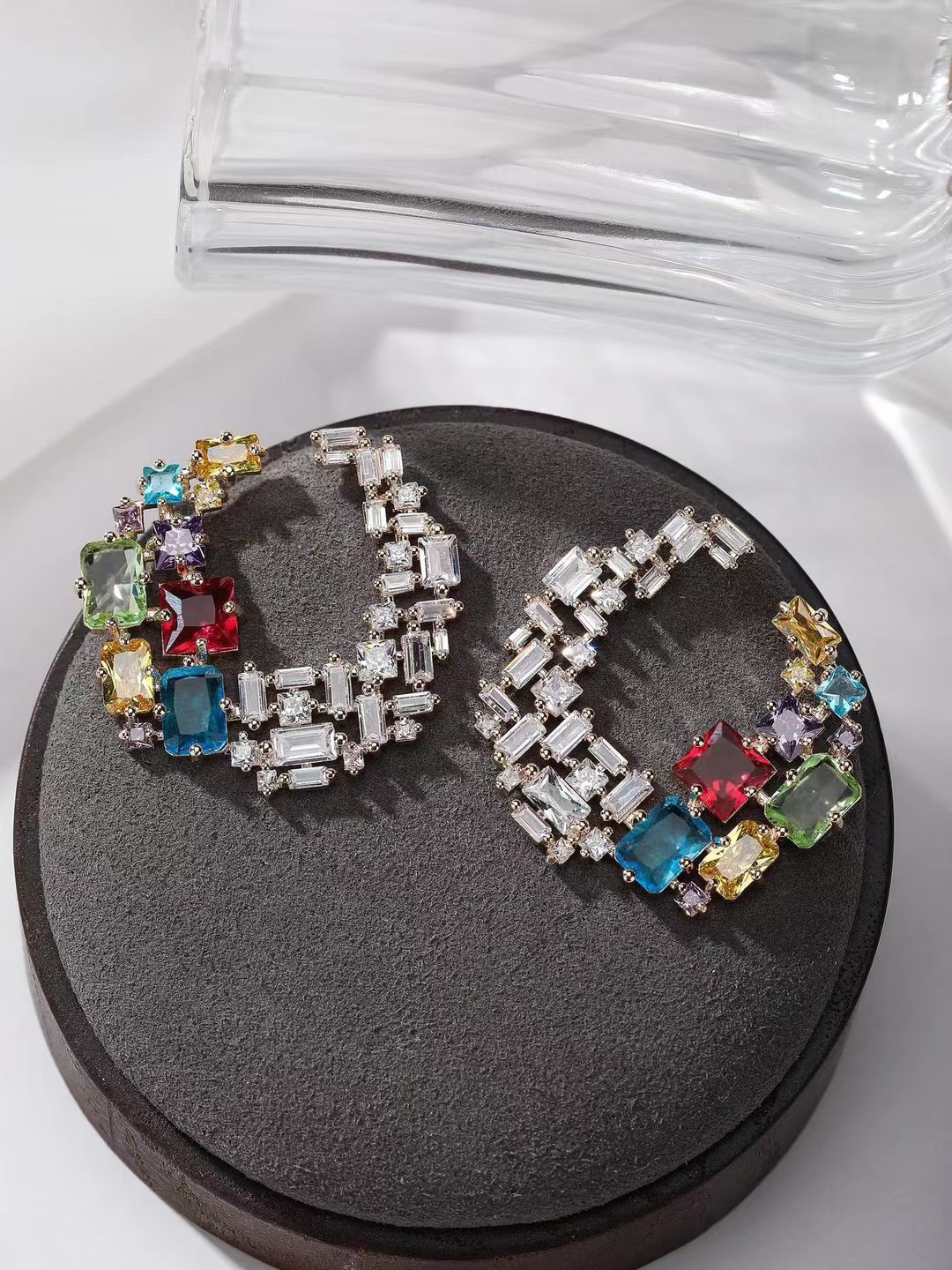 CHICAACC korea百搭小华丽彩钻花环耳环时尚重工明星同款耳钉详情1