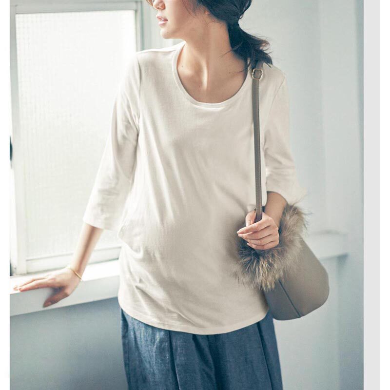 Japan Foreign Trade Original Single Xia Pure Cotton 70% Sleeve Gestational Woman Dress Postnatal Breastfeeding T-shirt Lactation