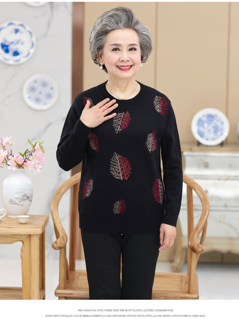 Áo len trung niên 60 áo khoác dày cho mẹ mùa thu và áo len tải mùa đông Áo len cao cấp 70 tuổi áo cổ lọ
