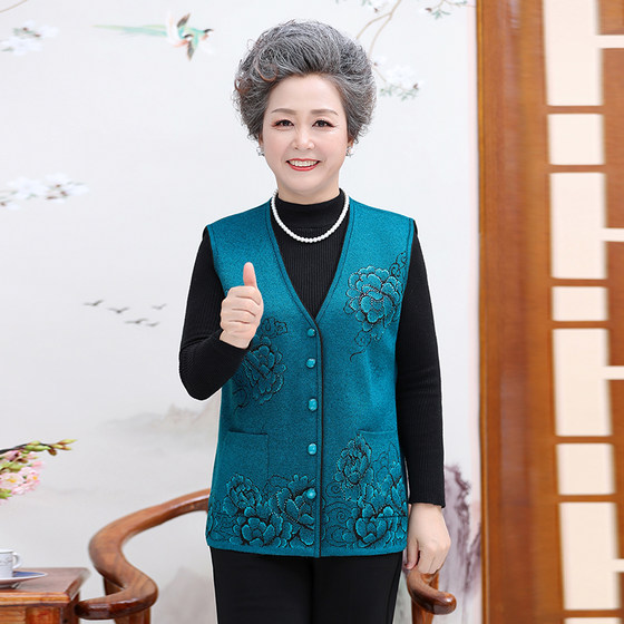 Elderly 2022 new style vest knitted vest for women spring and autumn outer sweater Vv collar loose vest cardigan waistcoat