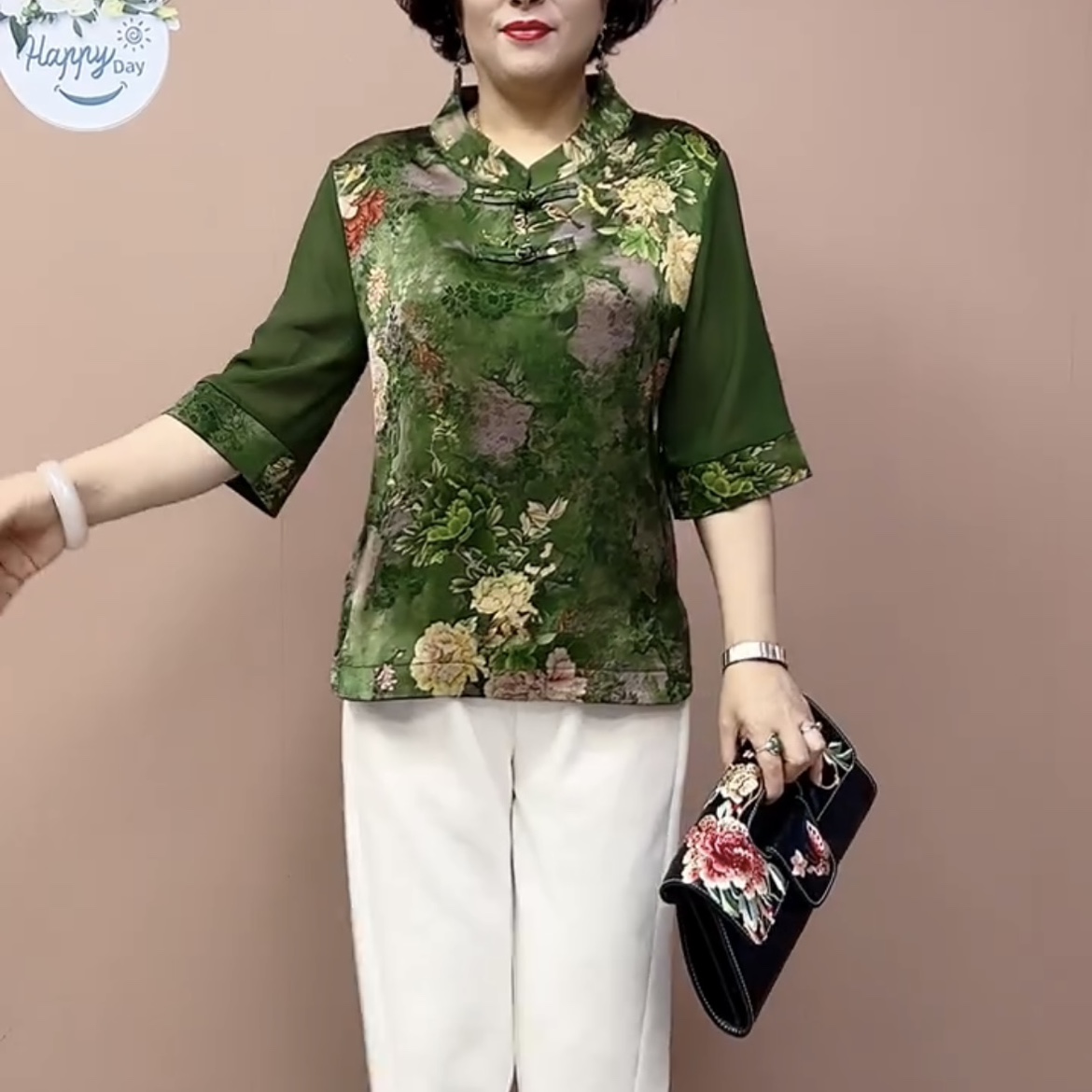 Summer New Fashion Mom Fashion Mom Fashion Fat Sister Loose Skin Satin Costume
