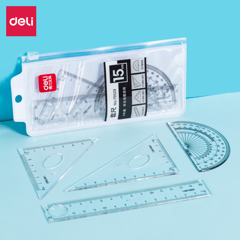 Powerful 79529 79530 student set ruler cool black style four-piece set primary school children's ruler ruler set