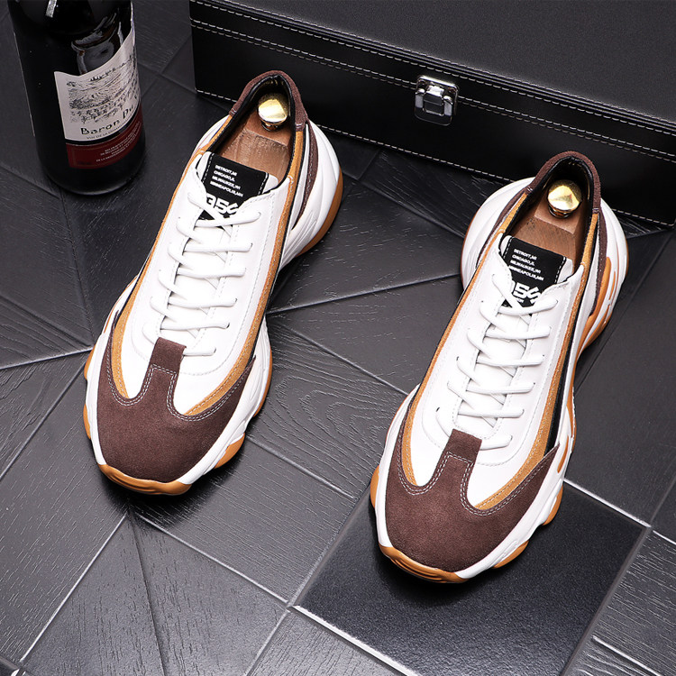 Genuine Leather Men Shoes Casual Shoes Tide Cards Old Daddy Shoes Personality Thick Bottom Sneakers Fashion Splicing Inner Heightening Running Shoes