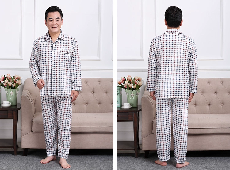 Trung niên đồ ngủ nam dài tay bông mùa xuân và mùa thu trung niên cha tuổi cotton mùa hè ngắn tay dịch vụ nhà phần mỏng