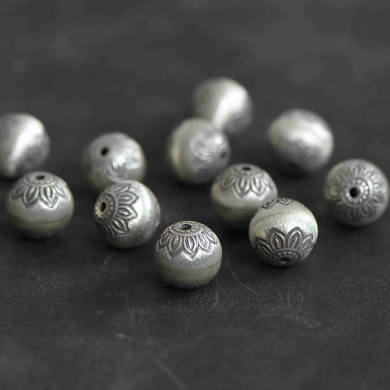 Yaojia) Thailand Chiang Mai handmade silver sterling silver DIY accessories brushed engraved round beads GA04