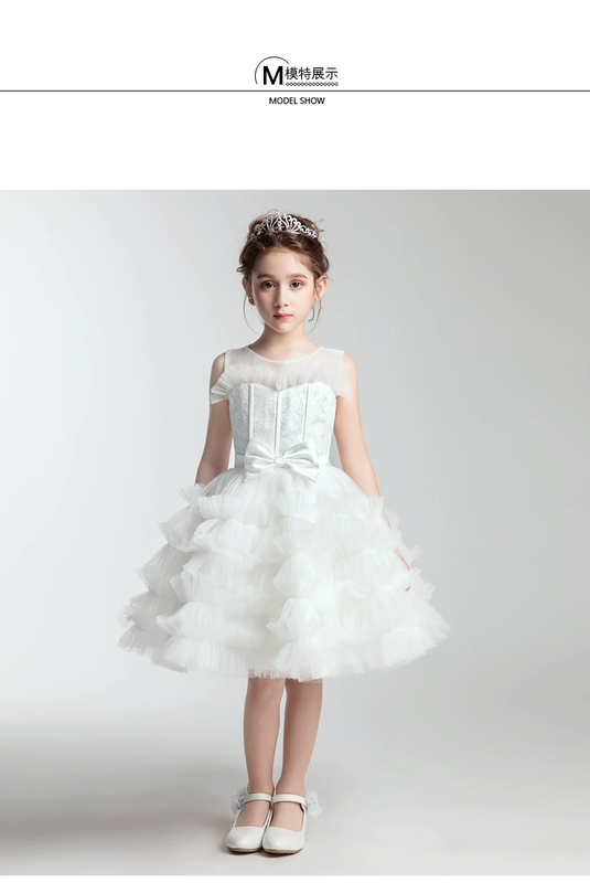 Cô gái đám cưới fluffy màu trắng trẻ em sinh nhật váy công chúa váy hoa cô gái đàn piano trang phục mùa hè 2018 mới