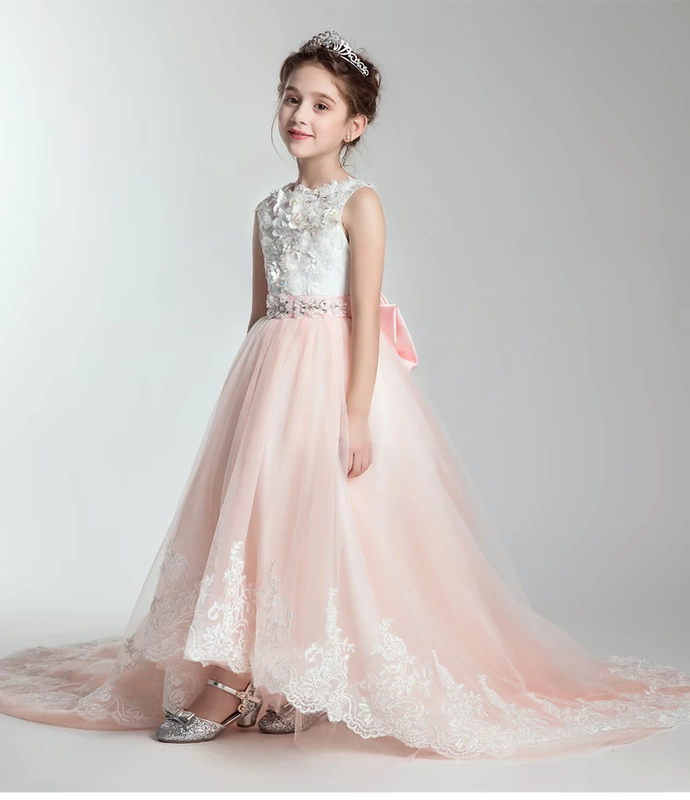 Cô gái cưới ponchos trailing trẻ em chủ nhà buổi tối công chúa váy hoa cô gái catwalk trang phục piano mùa hè đầm trẻ em cao cấp