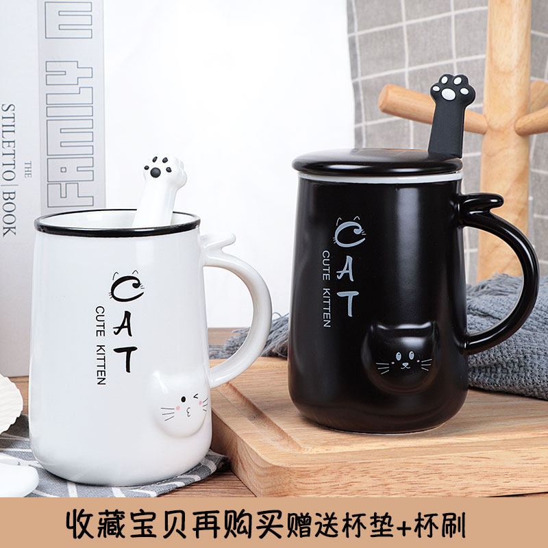 Creative Mark Cup With Cover Spoon Personality Tide Cup Children Ceramics Drinking Water Glass Home Office Lovers Breakfast Cup-Taobao