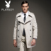 Playboy áo gió nam dài phần mùa thu và mùa đông kinh doanh Slim nam giản dị dày áo khoác gió đẹp trai áo gió đôi Áo gió