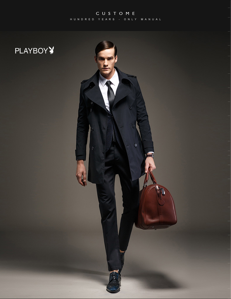 Playboy áo gió nam dài phần mùa thu và mùa đông kinh doanh Slim nam giản dị dày áo khoác gió đẹp trai áo gió đôi