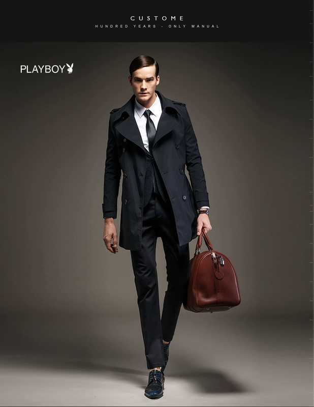 Playboy áo gió nam dài phần mùa thu và mùa đông kinh doanh Slim nam giản dị dày áo khoác gió đẹp trai