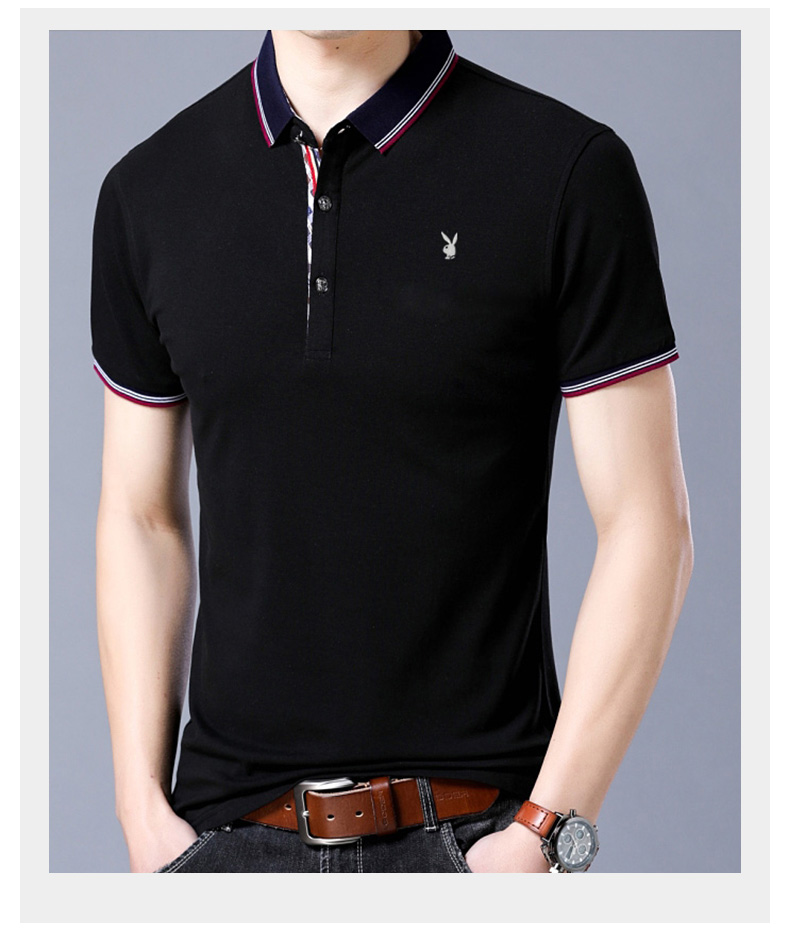 Áo thun ngắn tay Playboy nam mùa hè Slim Lapel POLO Áo sơ mi màu trơn Áo thun mỏng màu xanh lá bông áo thun nam có cổ lacoste
