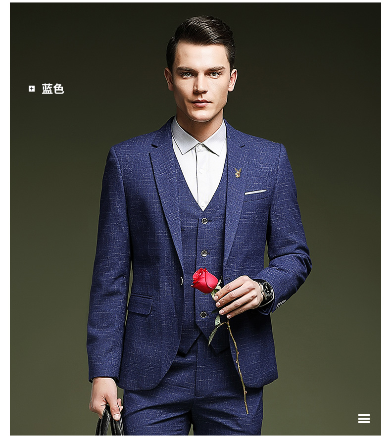 Playboy phù hợp với nam phù hợp với kinh doanh Slim chuyên nghiệp ăn mặc giản dị chú rể chú rể phù hợp với đám cưới ba mảnh vest nam hàn quốc