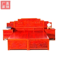 Old-fashioned yellow red pear color elm carved high and low bed Solid wood bed Antique van box type Chinese classical shelf bed