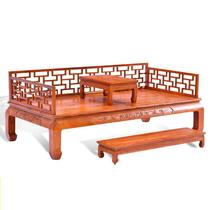  Old-fashioned Ming and Qing Dynasties classical antique red yellow pear-colored chicken wings Chinese solid wood landscape grass dragon lattice carved Arhat bed