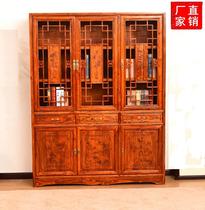  Chinese style Ming and Qing Dynasty antique furniture red yellow pear color chicken wings rosewood elm 1 5 meters three-door bookcase bookshelf