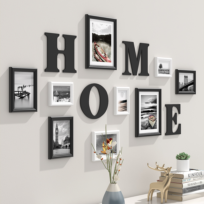 Living Room Photo Wall Trim Photo Frame Hanging Wall Stickup Free Combination Creative Photo Wall Systonewall Mesh Red Background Wall