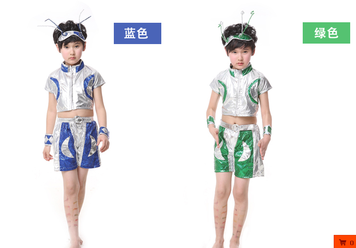 Ngày của trẻ em Khiêu vũ đường phố Jazz Dance Robot Trẻ em Trang phục Quần áo màu xanh lá cây Little Lotus Phong cách hạnh phúc Tưởng tượng đồ tết cho bé trai