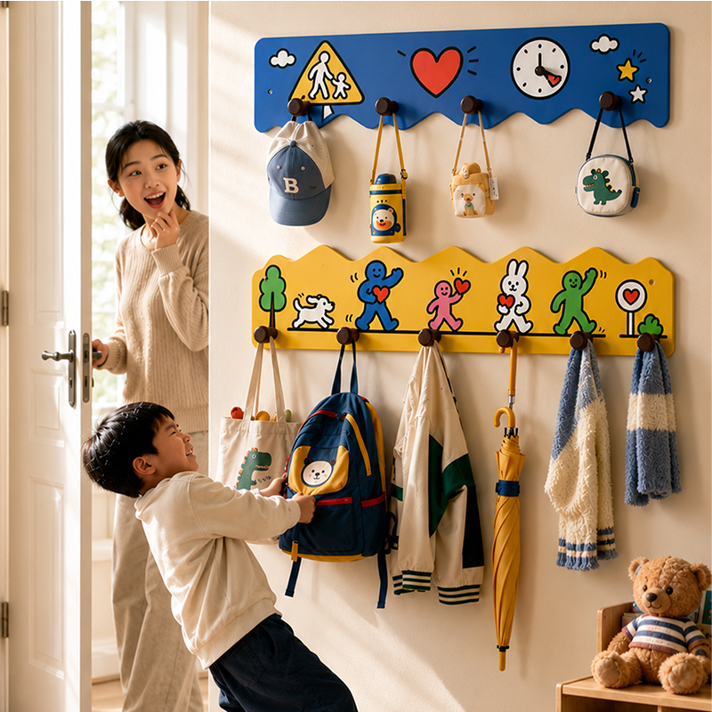 Wall-Mounted Multi-Hook Storage Rack for Entryway, Cute Household Adhesive Hooks, Cartoon Hooks for Children's Room, Can Be Spliced Wall-Mounted Multi-Hook Storage Rack for Entryway, Cute Household Adhesive Hooks, Cartoon Hooks for Children's Room, Can Be Spliced