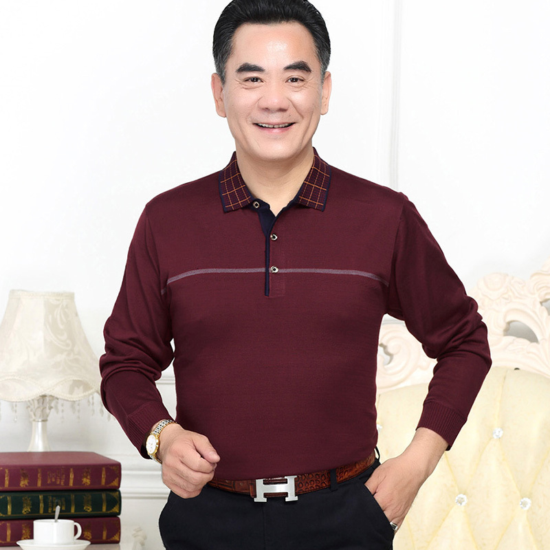 Yu Zhaolin Trung niên và người già mùa thu váy bố chiếc váy người đàn ông trung niên dài tay T-shirt dài tay Polo áo ve áo