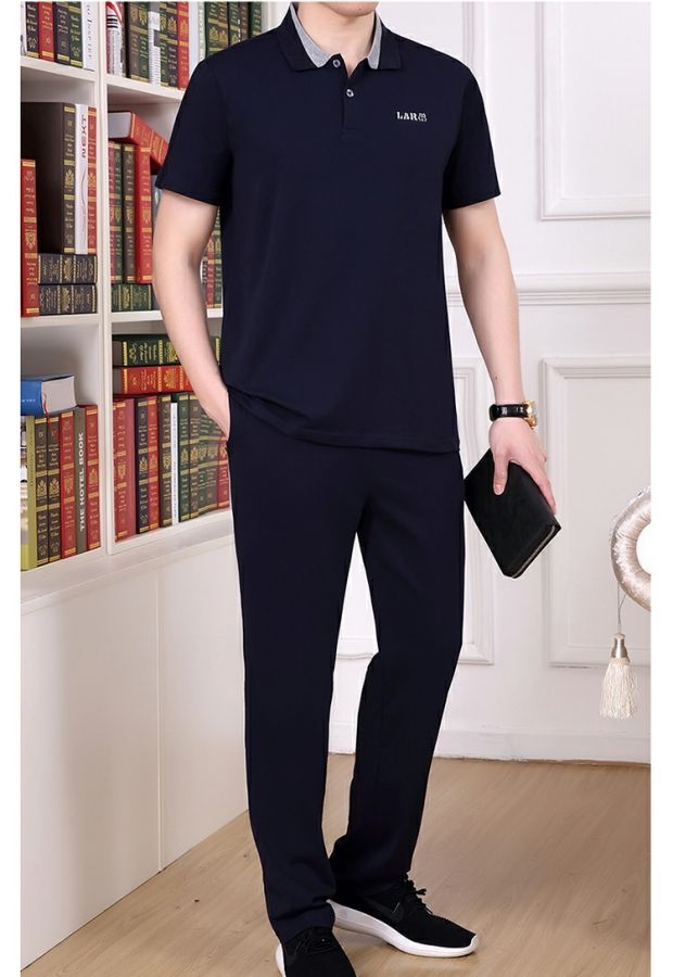 Yu Zhaolin Bộ đồ thể thao trung niên và ngắn tay phù hợp với áo sơ mi nam mùa hè áo thun quần cotton hai dây phù hợp với bố - Thể thao sau quần áo thể thao lining