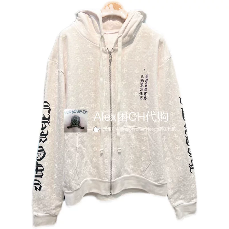 [Сейчас] Американский аутентичный покупатель Chrome Hearts Crox New Dark - узорная белая молния худи