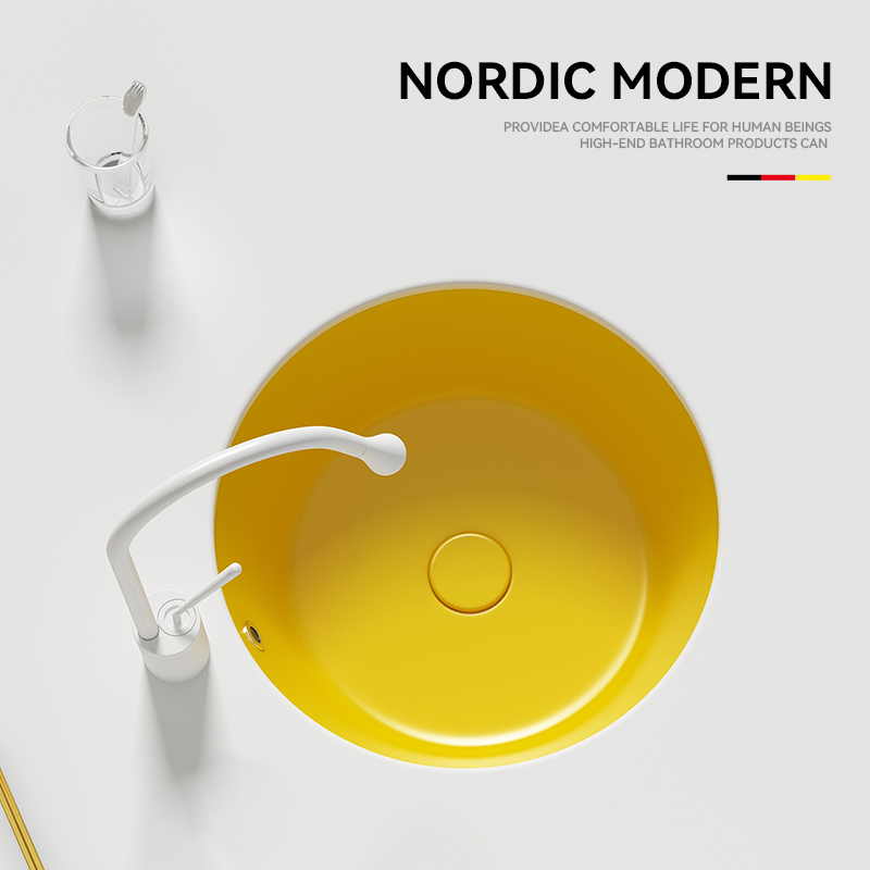 Dopamine Bar-Style Round Ceramic Undermount Sink Small Apartment Washbasin Lemon Yellow Bathroom Home Use Dopamine Bar-Style Round Ceramic Undermount Sink Small Apartment Washbasin Lemon Yellow Bathroom Home Use