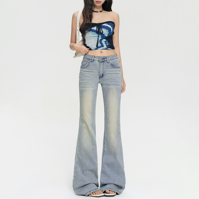 Listen to Lan Talk about Light Blue Bootcut Jeans for Women, New Summer Style, Low-Waisted, Petite, Loose, Slimming, American Retro Jeans
