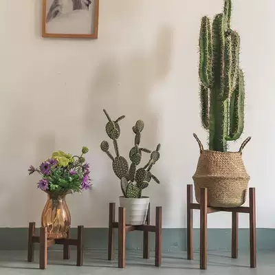 Indoor flower stand small flower pot stand black walnut shelf light luxury single simple bracket pad height floor-standing low wooden frame