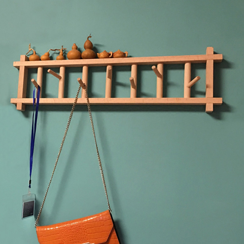 Entrance to the family The hanghanger Japanese style entrance door wall-mounted clothes hat rack wall hook Home solid wood shelve brief