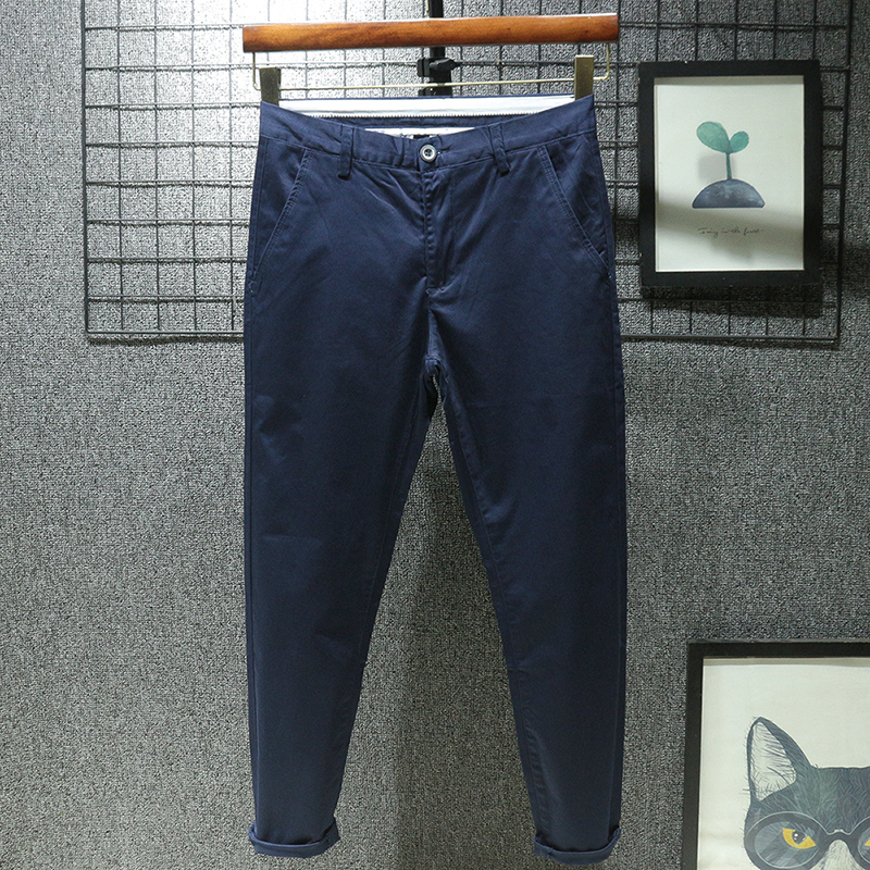 Dark Blue Spring and Autumn Style Nine-Point Casual Pants for Men, Slim Fit, Tapered Straight Leg, Spring and Summer Pure Cotton New Navy Blue Pants