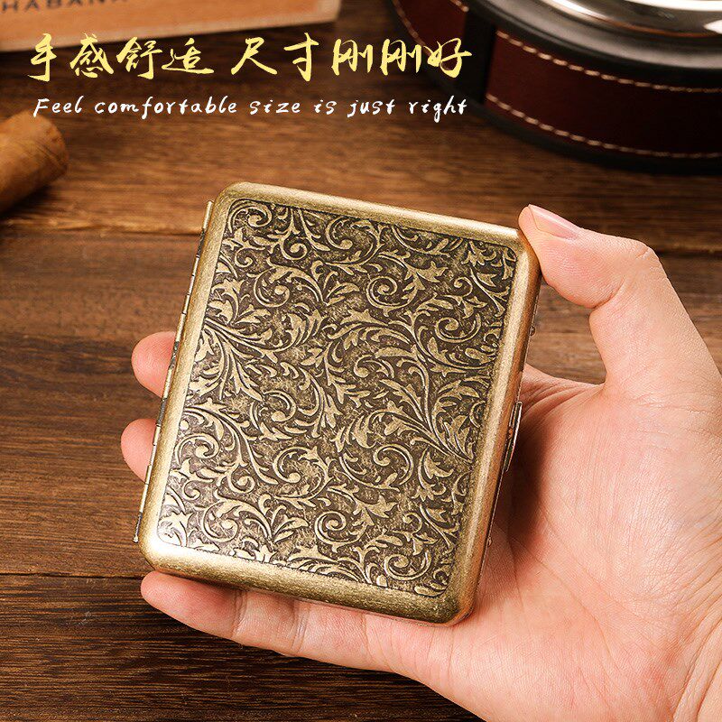 High-grade 20 pack cigarette case copper retro men portable ultra-thin personality creative metal cigarette clip cigarette box