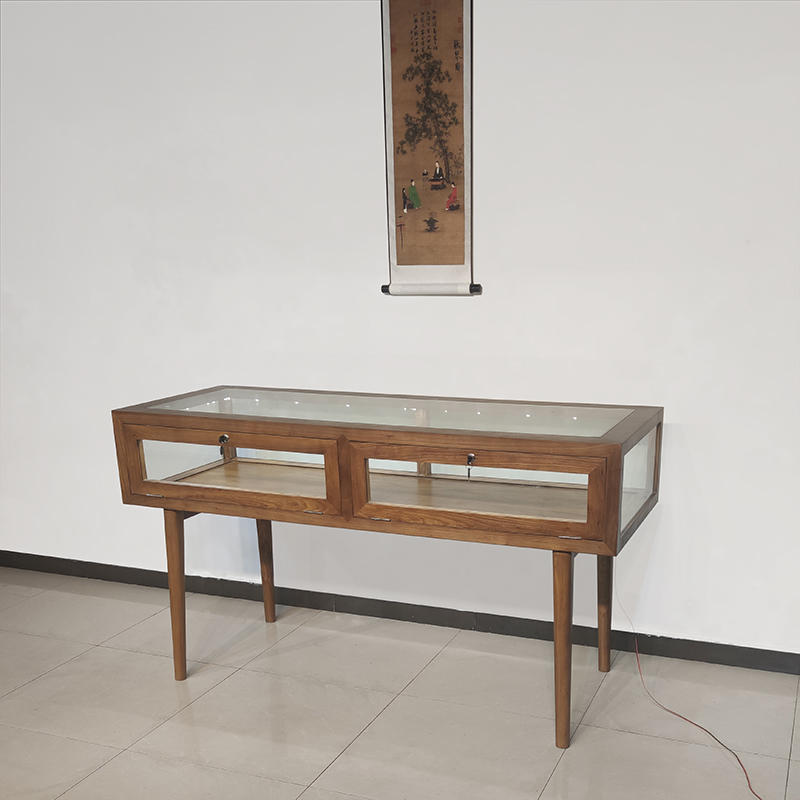 New Chinese-style solid wood jewelry glass counter jewelry display cabinet with lighting custom-made boutique Wenwan jade container