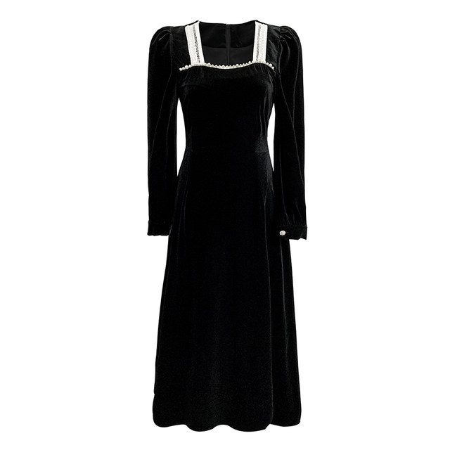 PPENG/Fat mm Hepburn style gold velvet dress slimming plus size women's early spring French retro little black dress