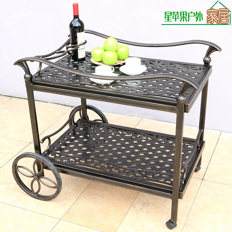 Liquor cart European style outdoor cast aluminum beverage cart hotel restaurant double-storey retro industrial style wrought iron wine car