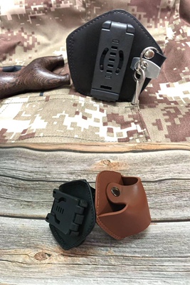 [户外运动用品工具手铐包腰包粗线真皮二层缝合快拔套工厂直销代工]