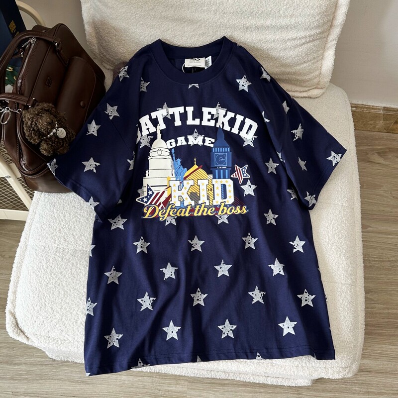 American-Style Trendy Brand Silver Star Short-Sleeve T-Shirt for Men and Women, 2026 Summer New Loose-Fitting Versatile Couple's Round-Neck Top