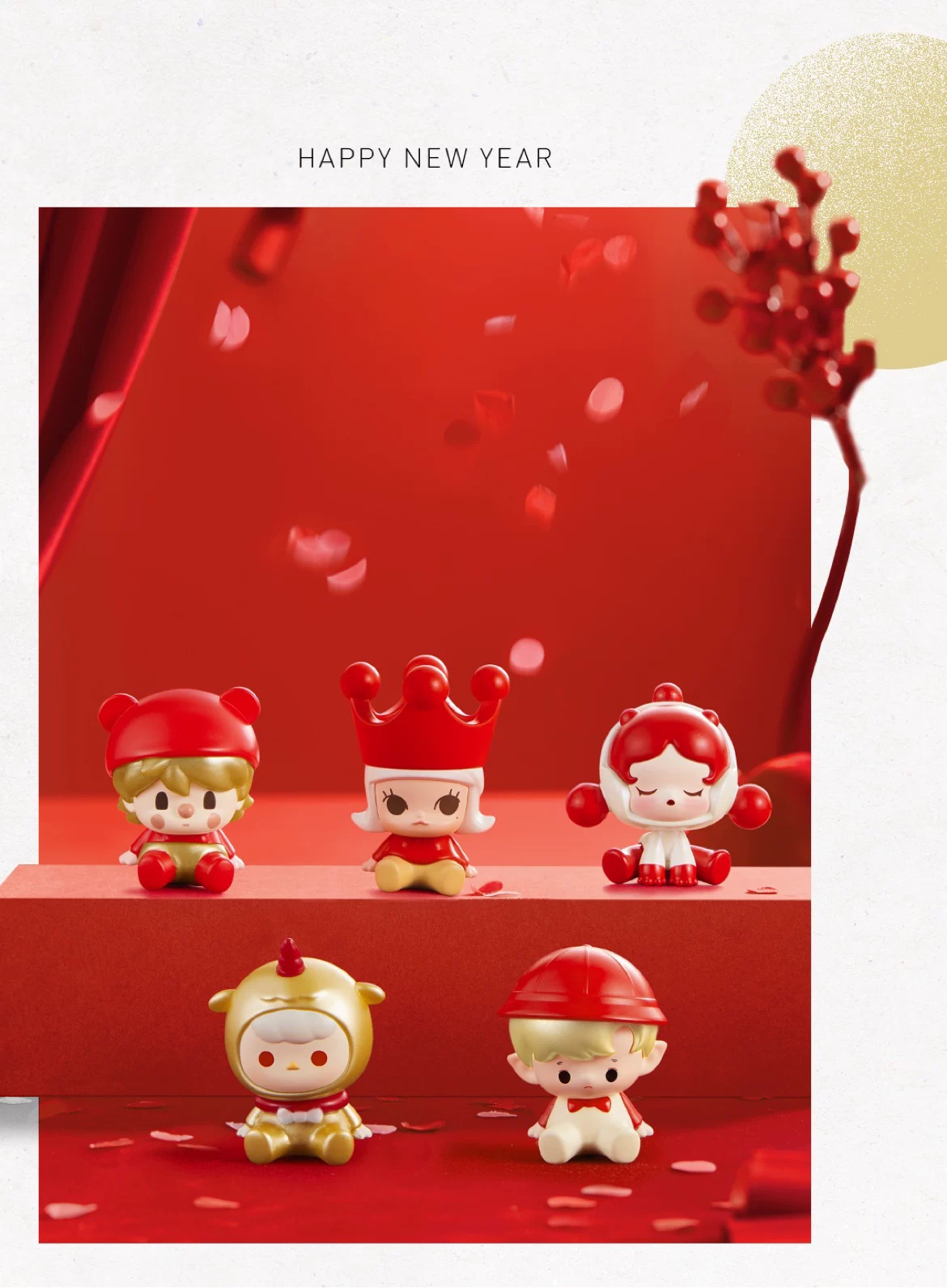 Новый год ограниченная sitting figure MOLLY Chinese Red Series LABUBU Champagne Gold Style Blind Box
