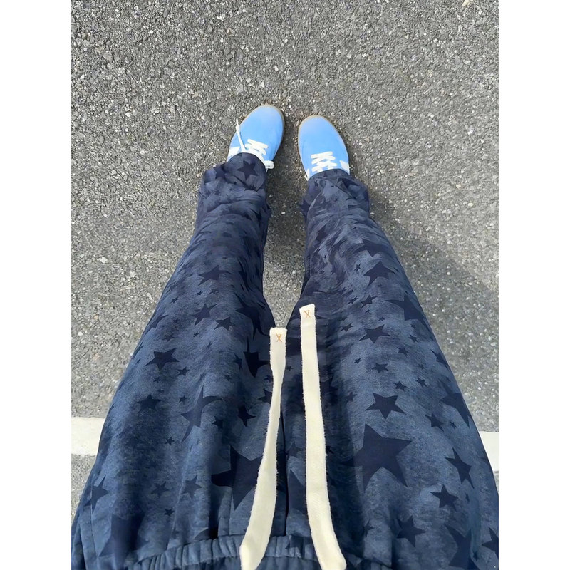 American Vibe Trendy Brand Navy Blue Tie-Dye Star Sweatpants Unisex Spring and Autumn High Street Pants Youth Sports Casual Pants