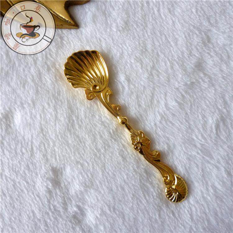 Foreign trade Original single gold coffee spoon Mediterranean gold plated spoon zinc alloy shell shaped scepter craftsmanship sweet spoon