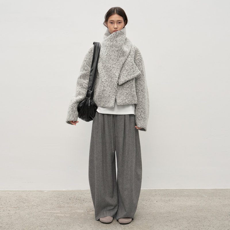 Urelax "Little Fur" Slightly Curly Mohair Wool Coat with Scarf Collar, Old Money Style, Versatile for Layering Urelax "Little Fur" Slightly Curly Mohair Wool Coat with Scarf Collar, Old Money Style, Versatile for Layering