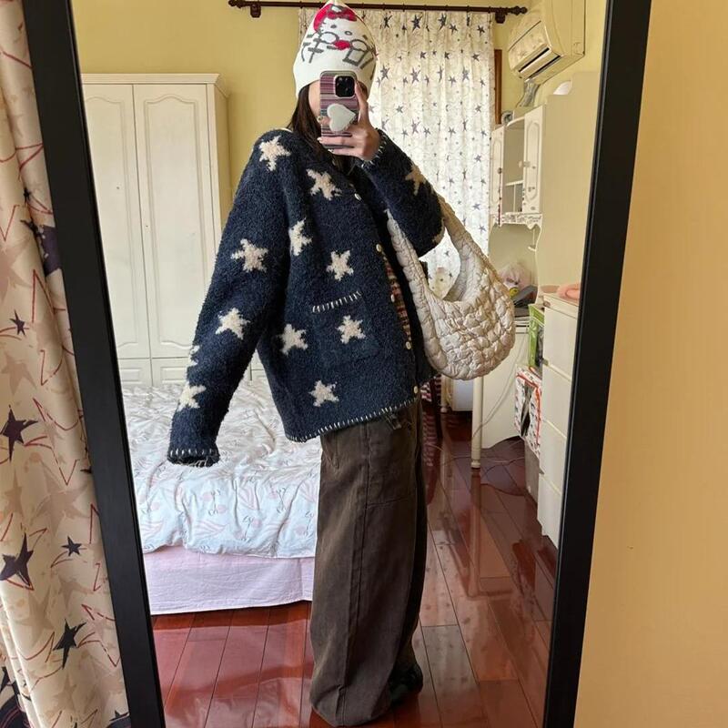 Correct Version】24Aw Warmth and Romance from Autumn and Winter, Fluffy Thick Star Sweater Cardigan Jacket Correct Version】24Aw Warmth and Romance from Autumn and Winter, Fluffy Thick Star Sweater Cardigan Jacket