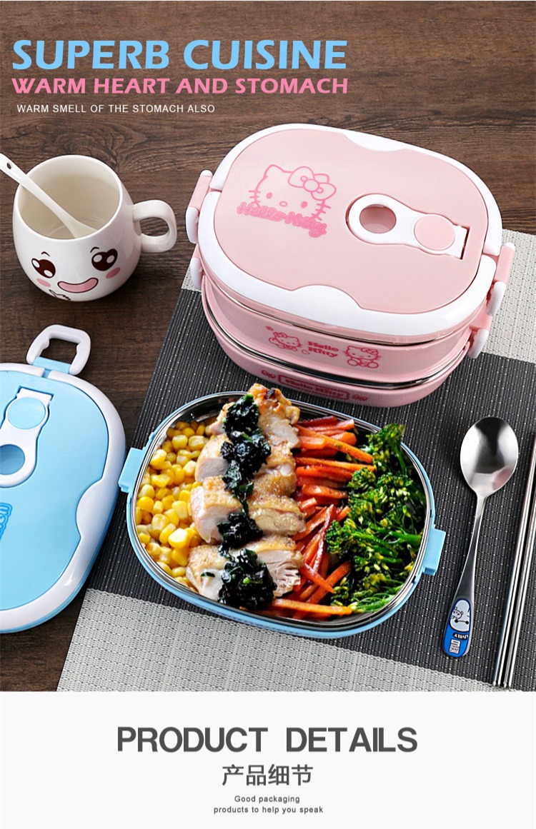 Hộp cơm trưa cách nhiệt nhiều lớp bằng thép không gỉ cách nhiệt Nhật Bản dễ thương Phim hoạt hình một lớp hộp cơm trưa hình chữ nhật hai lớp - Hộp cơm điện sưởi ấm hộp cơm happy cook