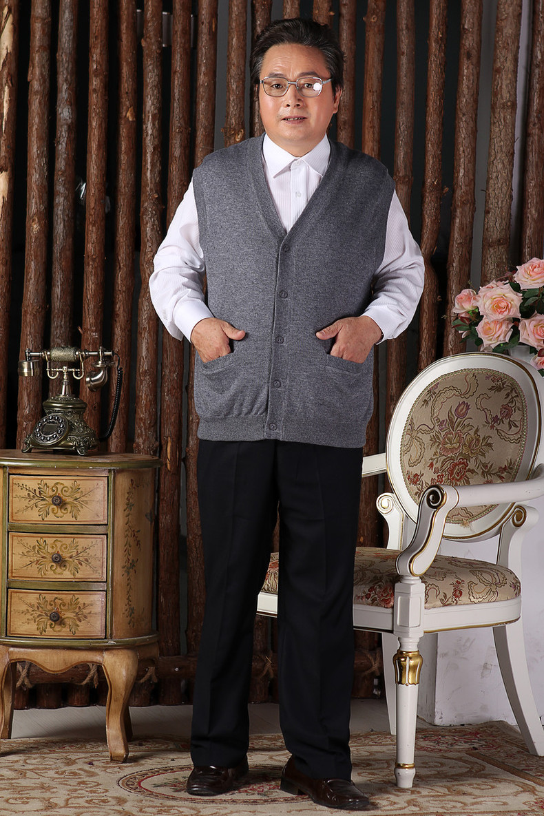 Mùa xuân 2017 thu đông quần áo len trung niên áo len len nam cha tải vest len ​​đan vest vest nam cỡ lớn áo len hàn quốc