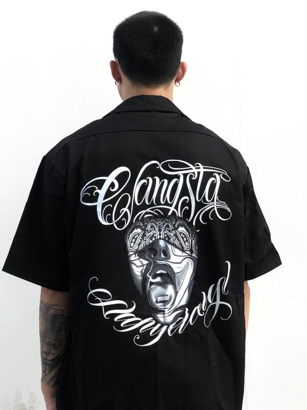 West Coast  Oversize Loose Hip-Hop Trendy American Short-Sleeved Workwear Personalized Embroidered Trendy Printed Shirt