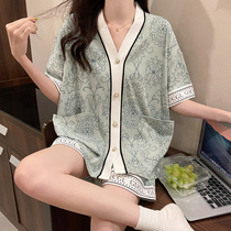 Luxurious High ~ gentle temperament MAROLIO pure cotton pyjamas female summer short sleeve shorts can be worn outside the home clothes