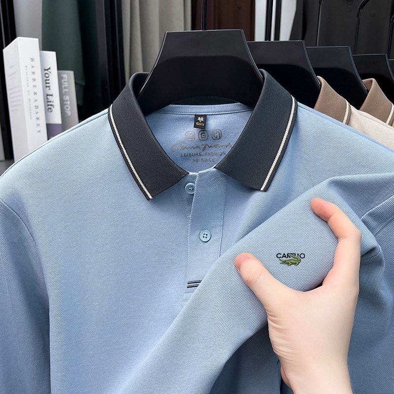 Cartelo Crocodile Men's Long-Sleeved Polo Shirt Men's Pure Cotton Spring & Fall Mercerized Cotton Contrast Color Lapel T-Shirt Top