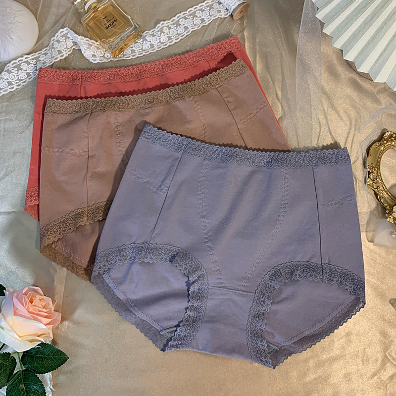 Women's Underwear Pure Cotton Mid-High Waist Graphene Lace Trim All-Cotton New Summer Thin Breathable Briefs for Women